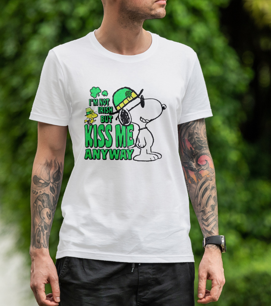 Snoopy Woodstock I'm Not Irish But Kiss Me Anyway St Patrick's Day T-Shirt