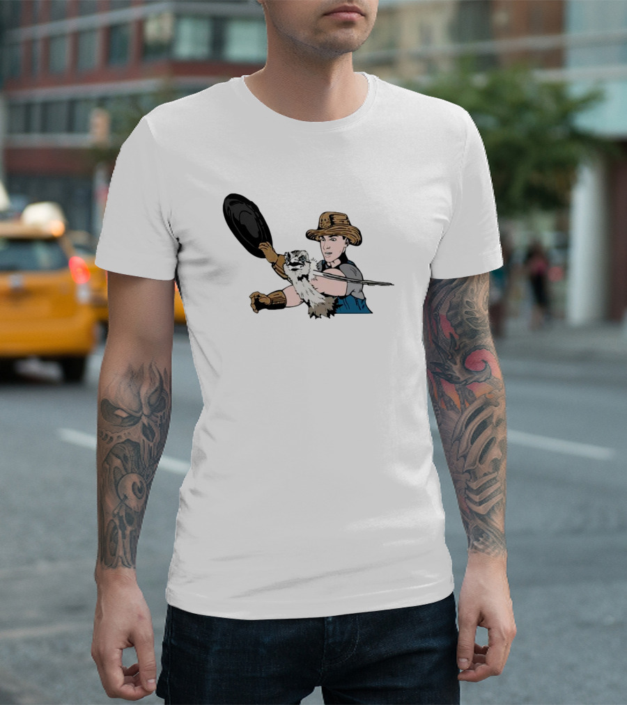 Urban Rescue Ranch Cowboy Kevin Smack with Raccoon Companion T-Shirt