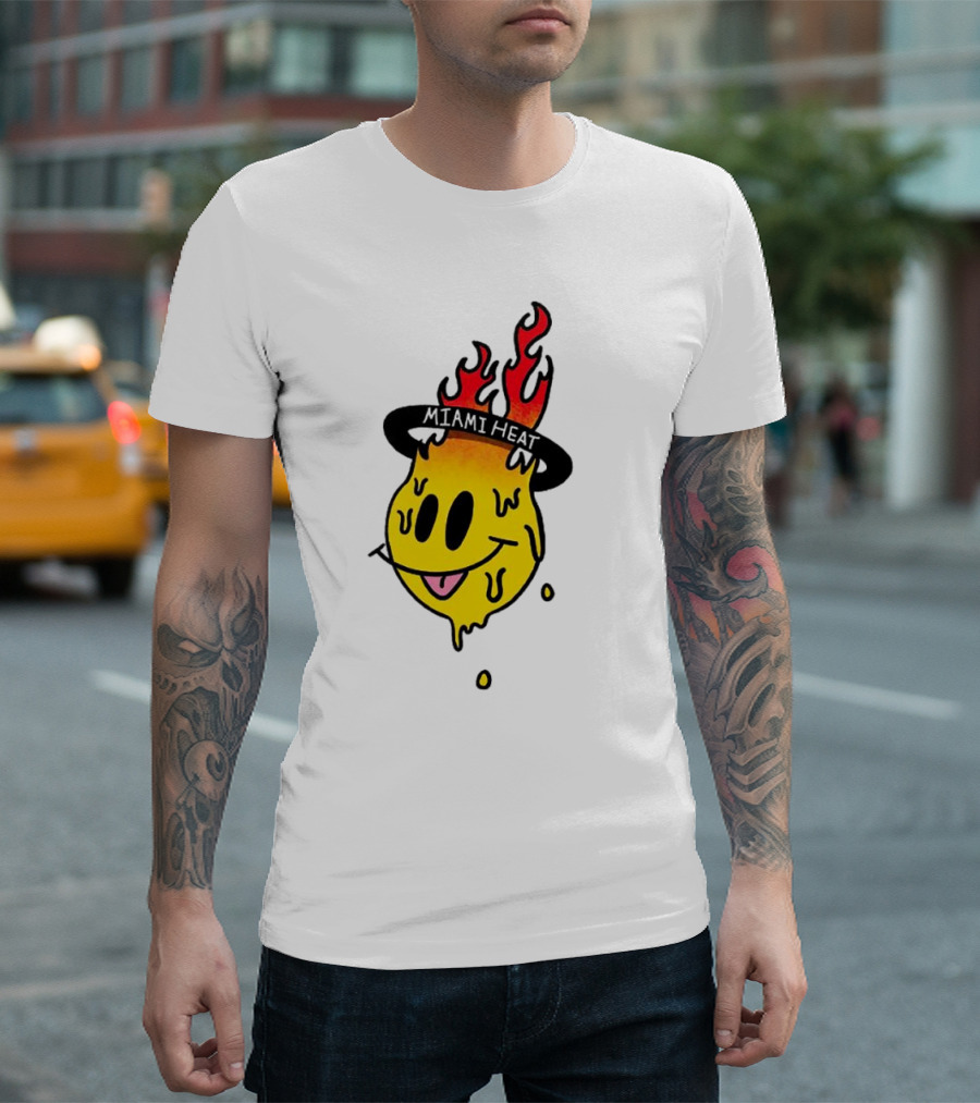 Miami Heat Flaming Melting Smiley Basketball T-Shirt