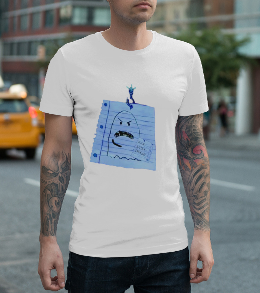 Ghost Holding Milk Eggs Cheese List on Notebook Paper T-Shirt