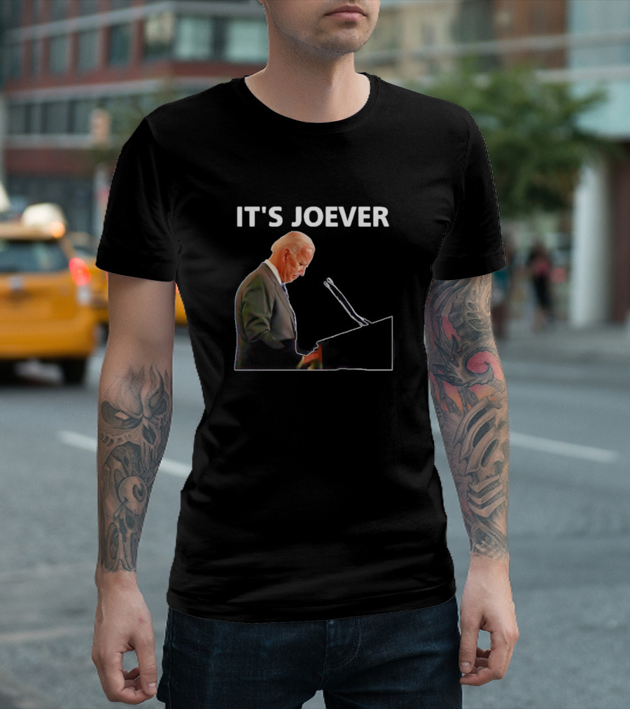 Joe Biden It's Joever Black Background Politician Speech Desk T-Shirt