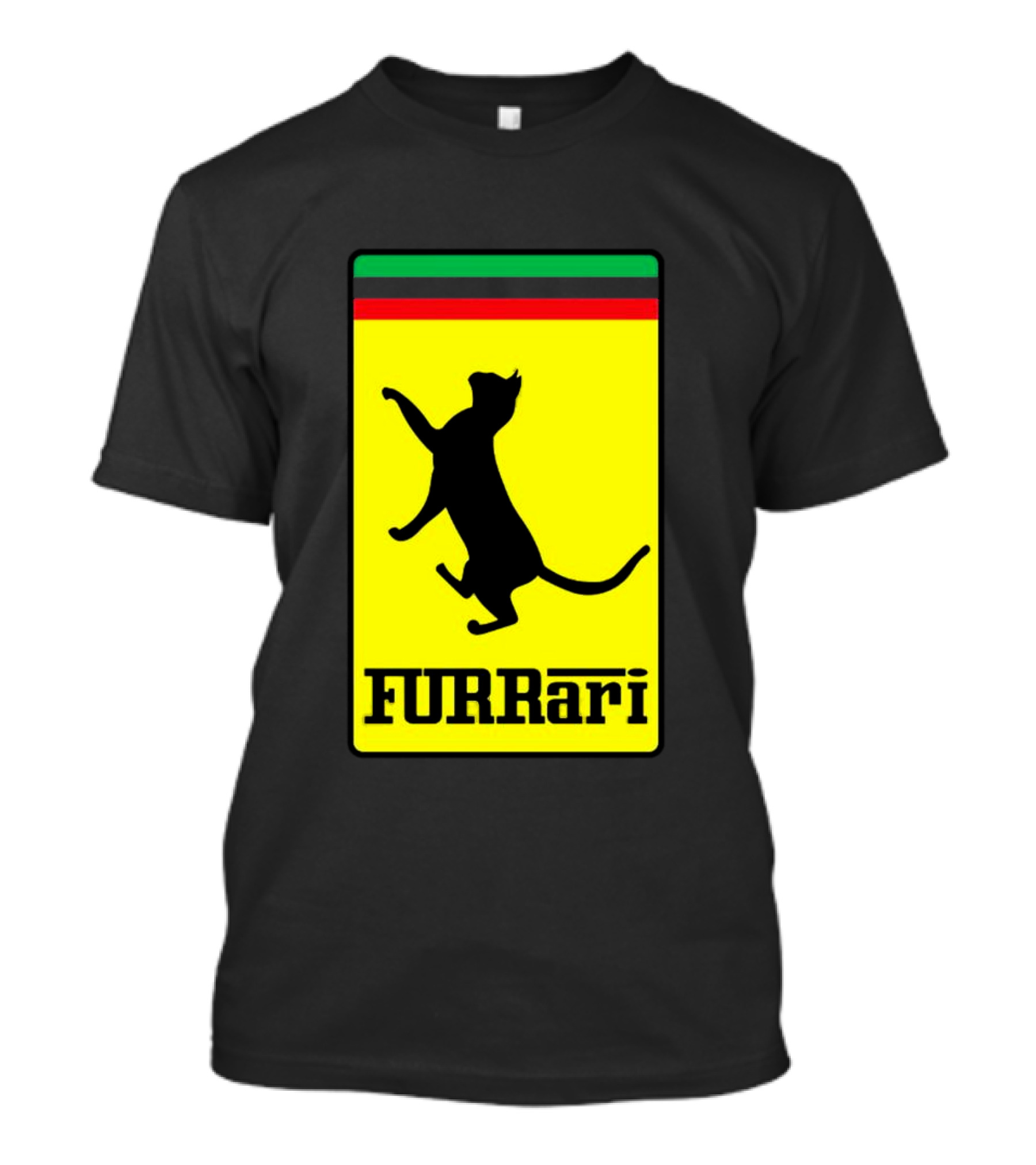 Furrari Black Cat Silhouette With Iconic Color Stripes T-Shirt