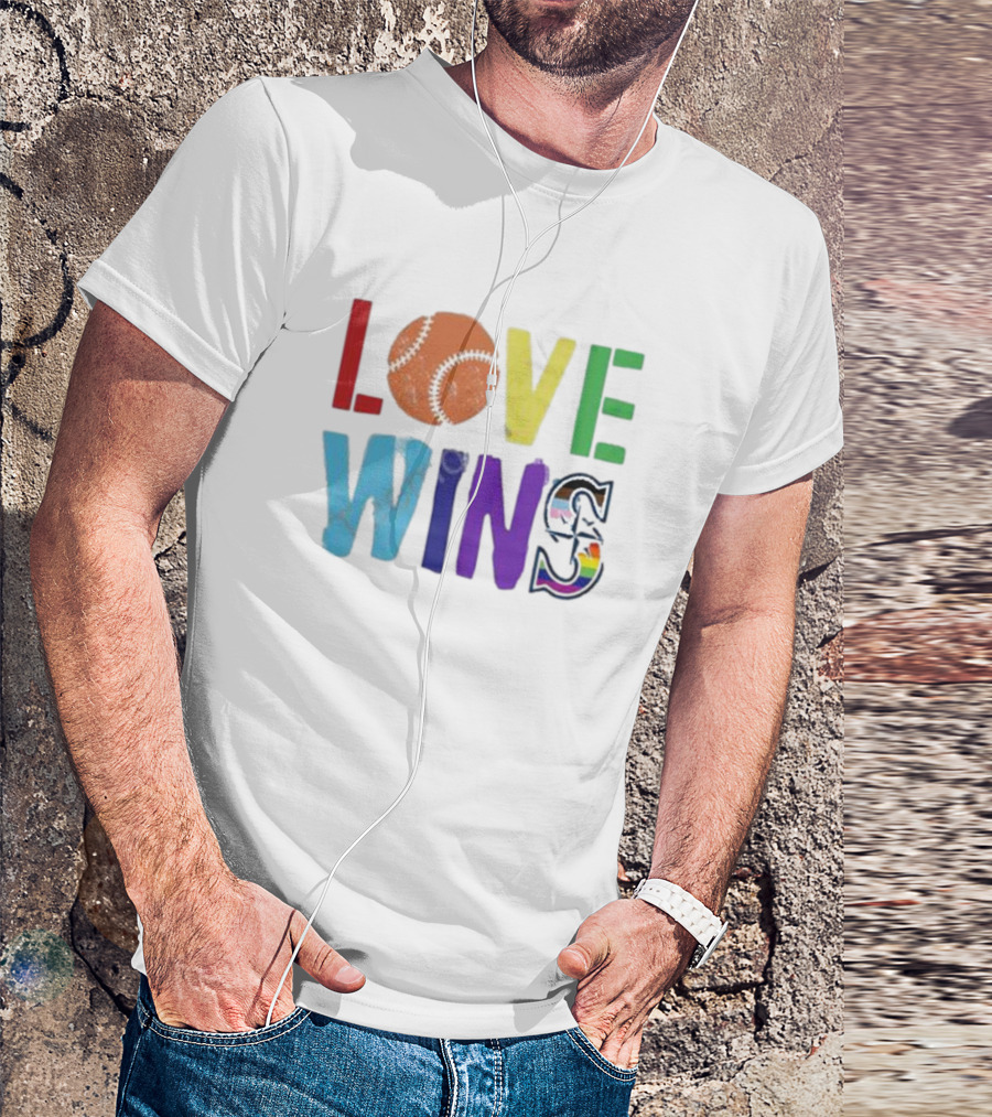 Maverick Love Wins Seattle Mariners Pride Baseball Rainbow T-Shirt