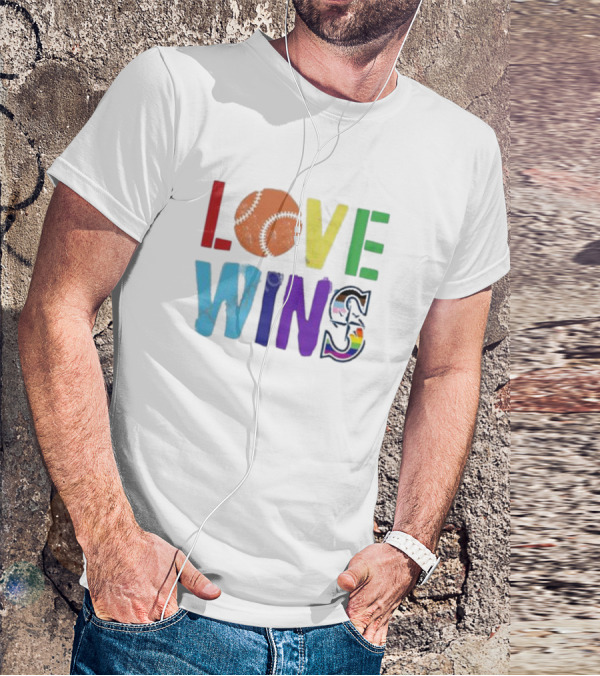 Maverick Love Wins Seattle Mariners Pride Baseball Rainbow T-Shirt