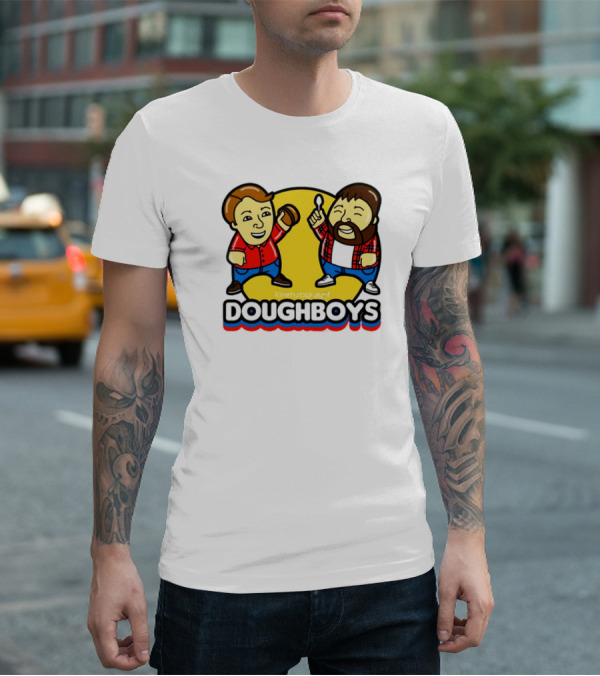 Doughboys Podcast Cartoon Characters Holding Food Items T-Shirt