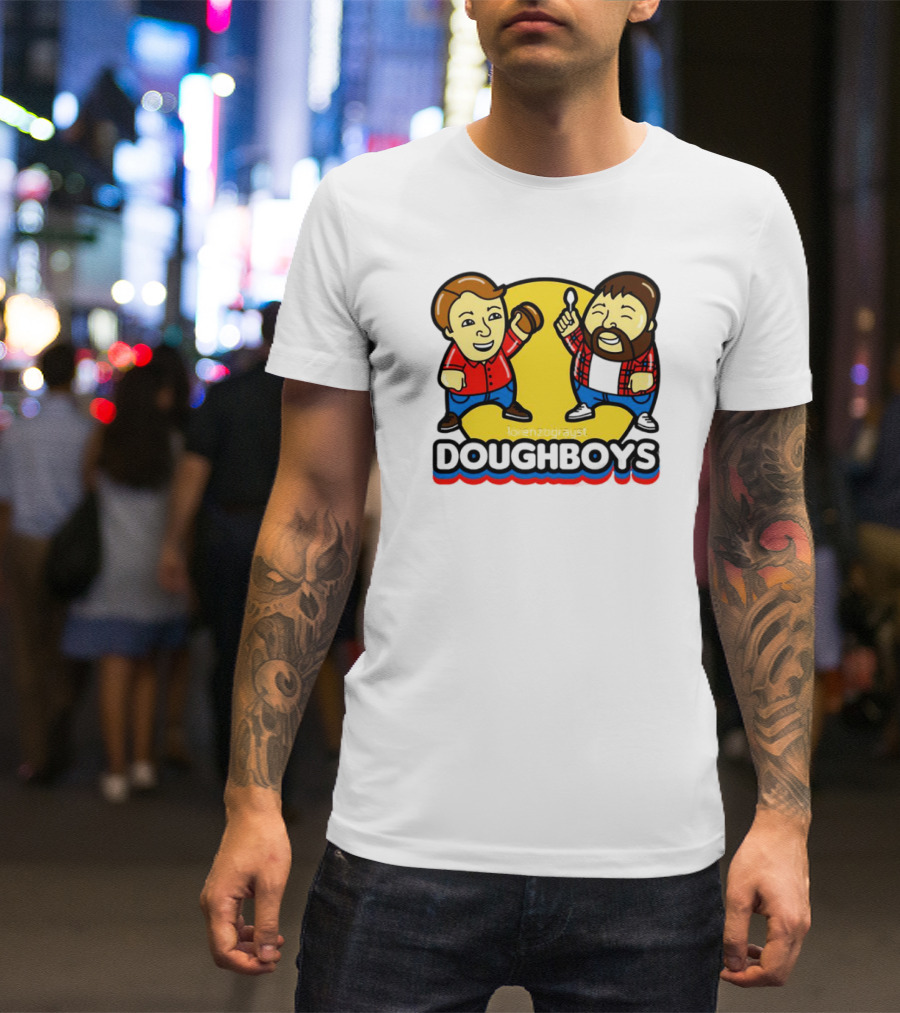 Doughboys Podcast Cartoon Characters Holding Food Items T-Shirt