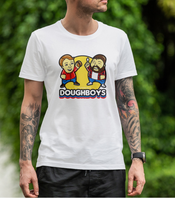 Doughboys Podcast Cartoon Characters Holding Food Items T-Shirt