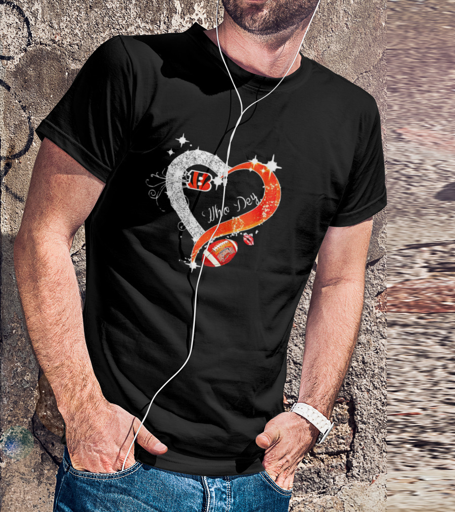 Cincinnati Bengals Who Dey Diamond Heart Football Icon With Logo And Lips T-Shirt