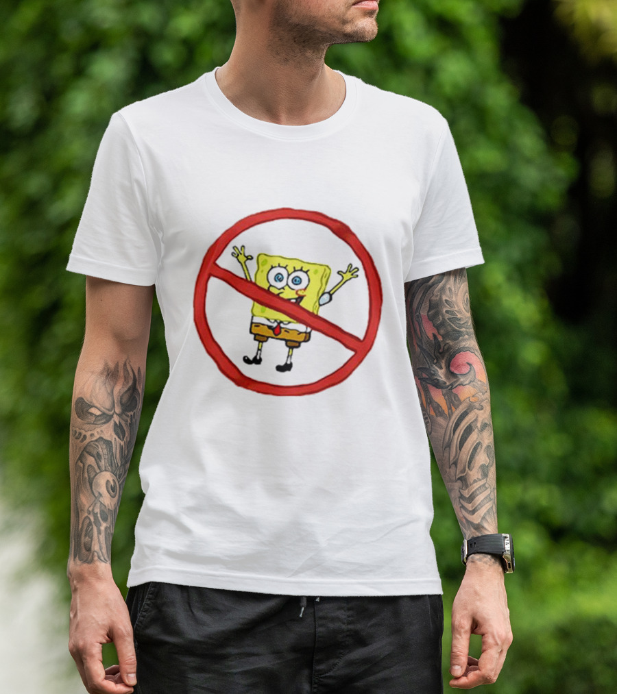 National No Spongebob Day Yellow Cartoon Character With Red Prohibition T-Shirt