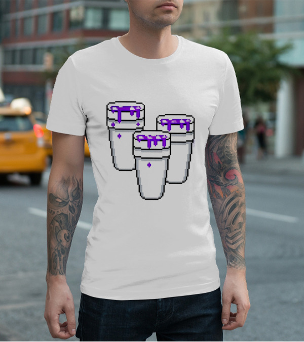Purple Drank Three Pixelated Cups T-Shirt