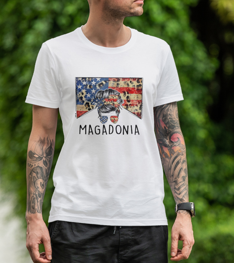 Messy Bun American Flag Magadonia T-Shirt