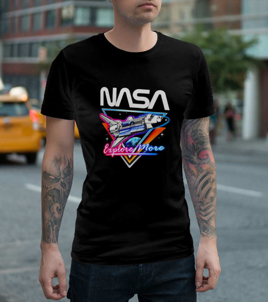 NASA Explore More Space Shuttle Triangle Earth Retro T-Shirt