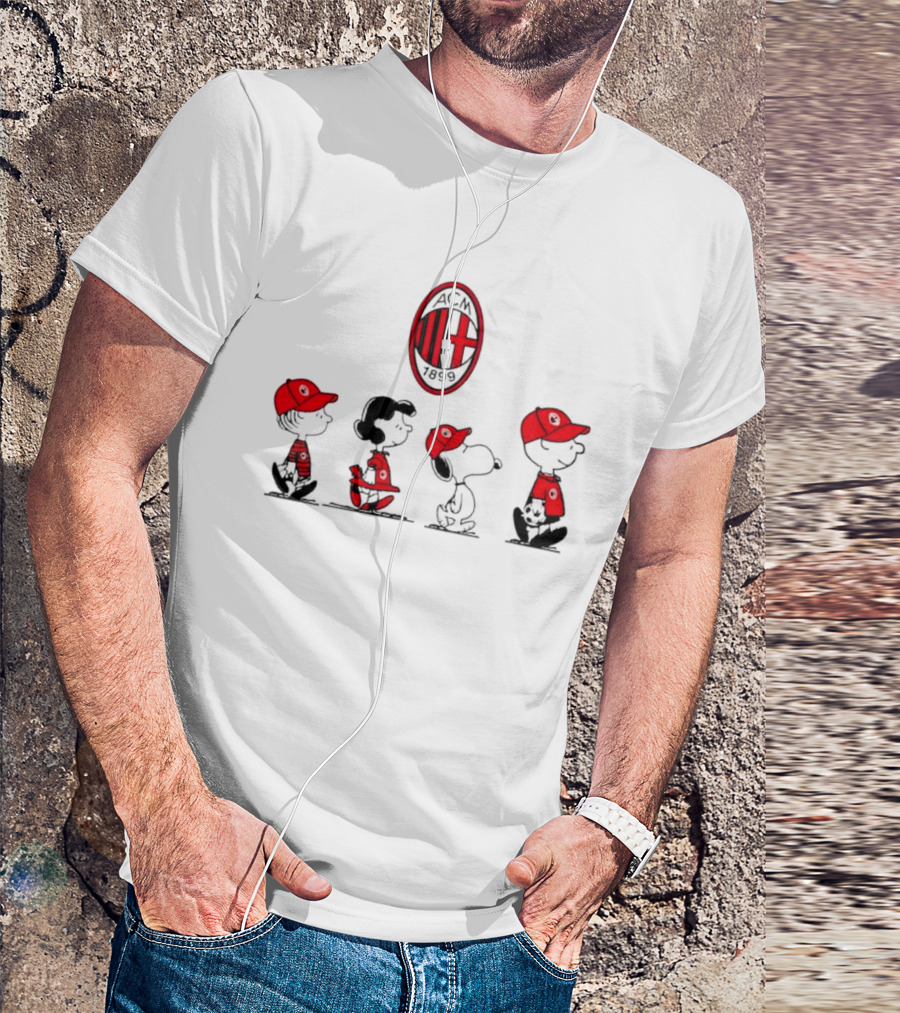 AC Milan FC Peanuts Snoopy Characters Walking T-Shirt