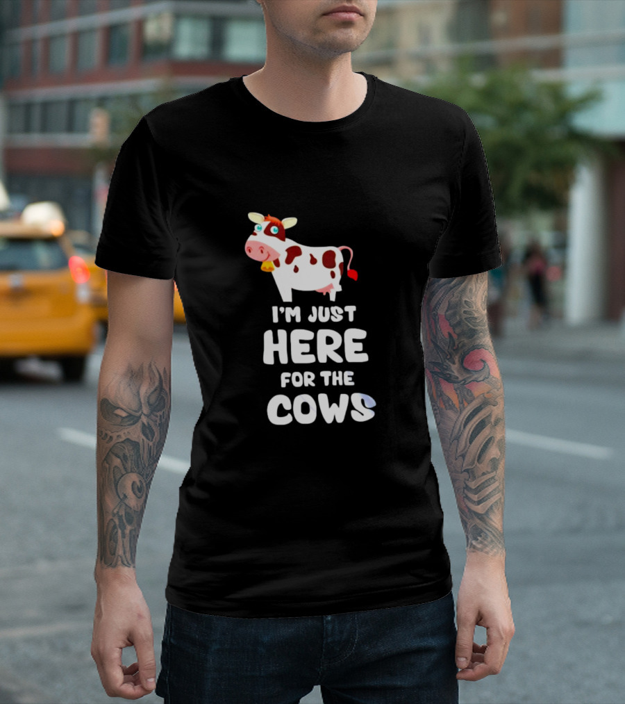 I’m Just Here For The Cows Cartoon Red And White Cow T-Shirt