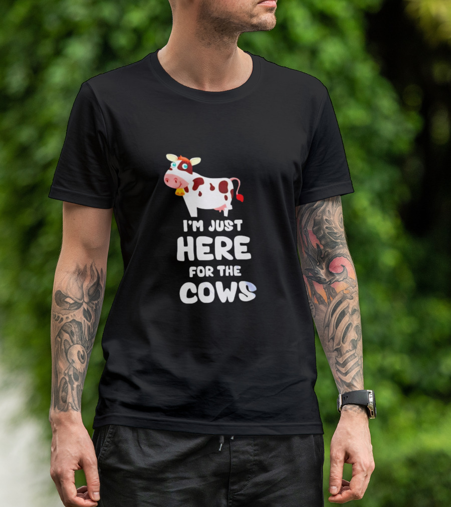 I’m Just Here For The Cows Cartoon Red And White Cow T-Shirt