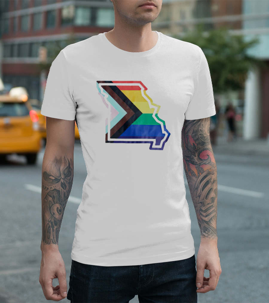 Missouri State Outline with Progress Pride Flag Colors T-Shirt