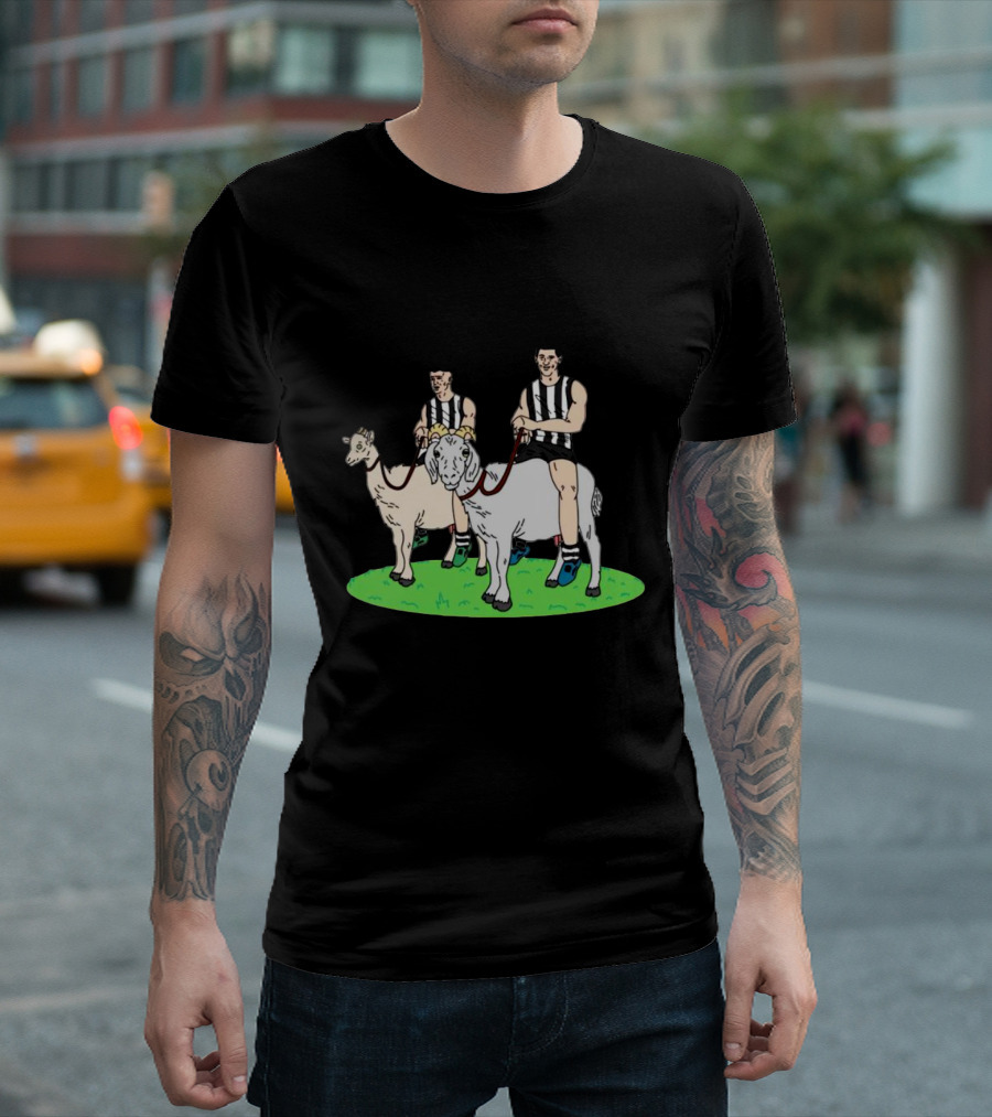 The Goat and the Kid Black and White Striped Jersey Duo on Green Field T-Shirt