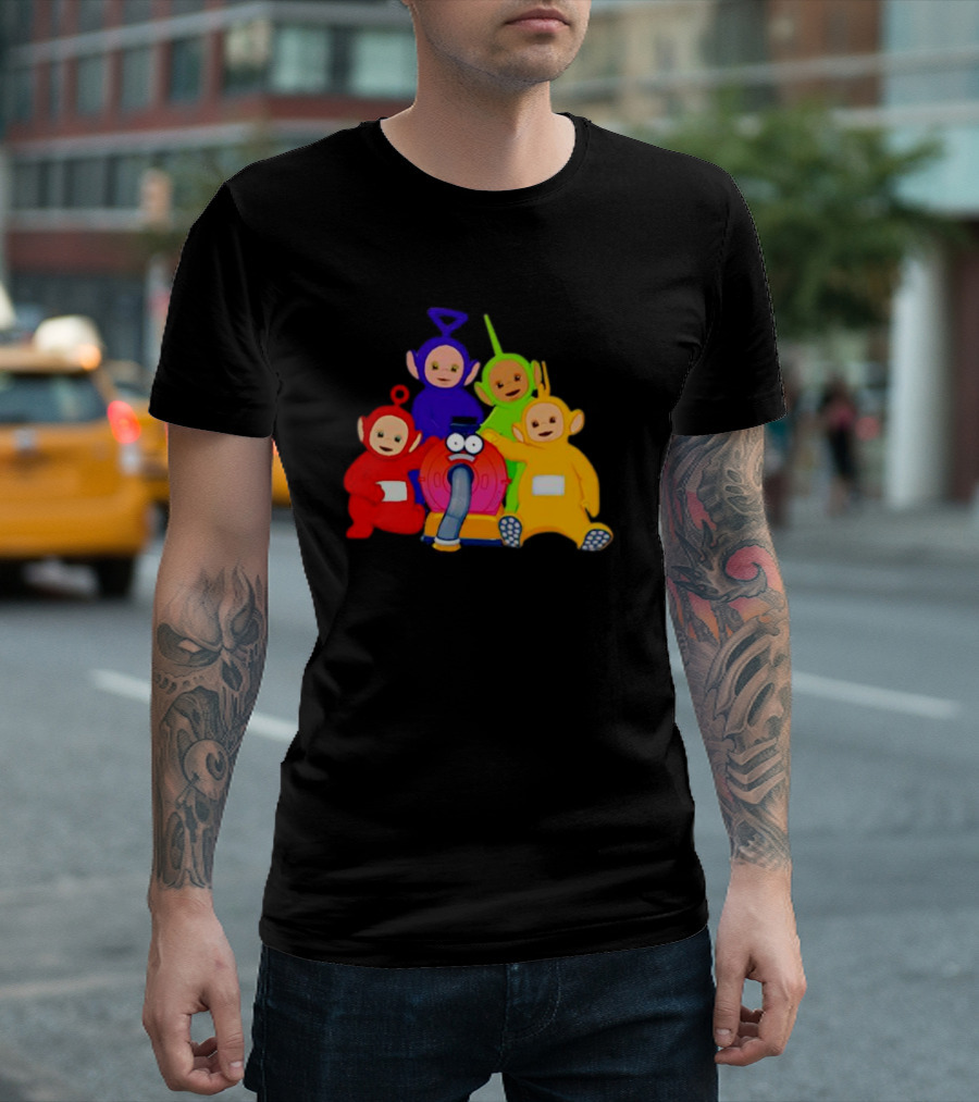 Teletubbies Characters and Noo-Noo Vacuum Clean Identical Four Cartoon Puppets T-Shirt