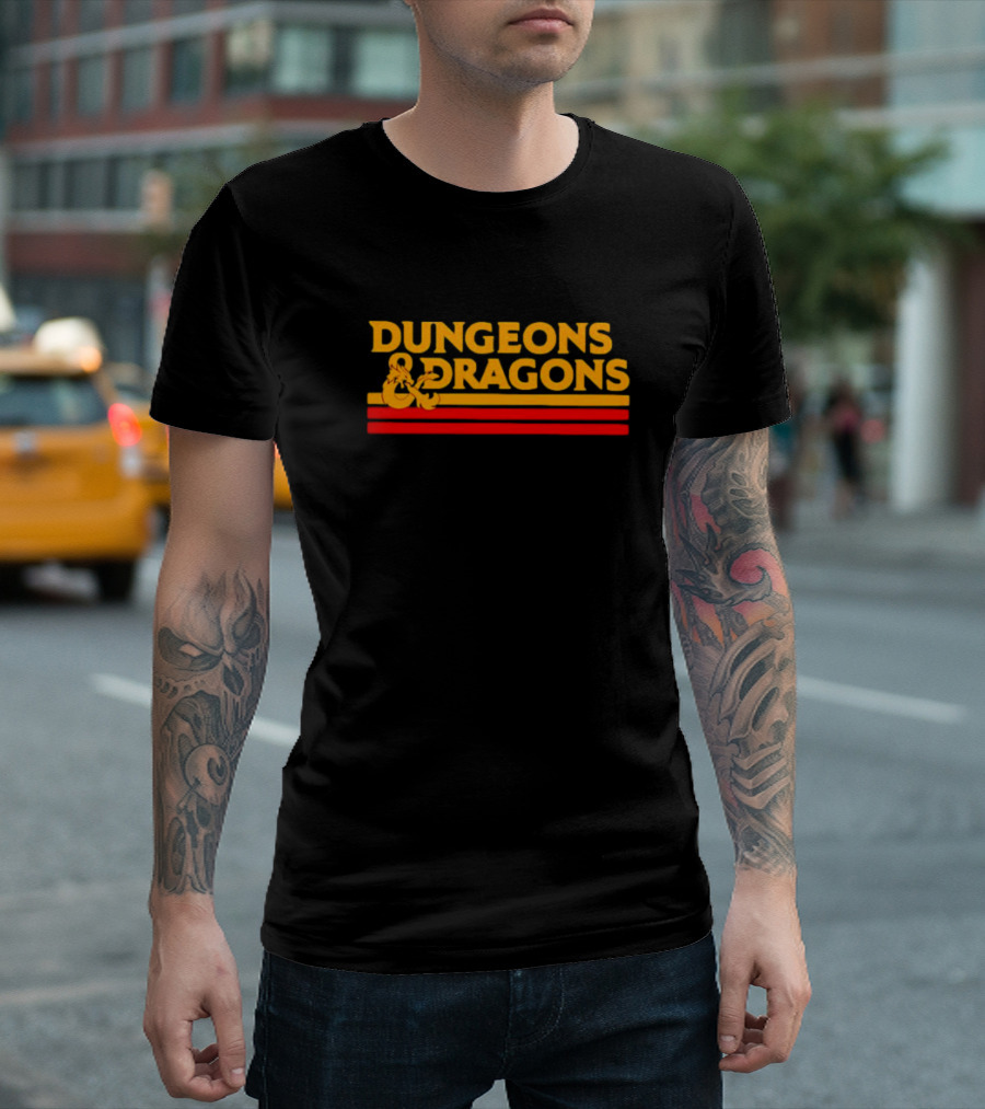 Dungeons And Dragons Retro Logo Gold And Red Stripes T-Shirt