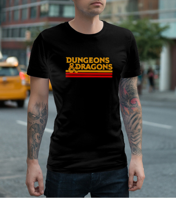 Dungeons And Dragons Retro Logo Gold And Red Stripes T-Shirt