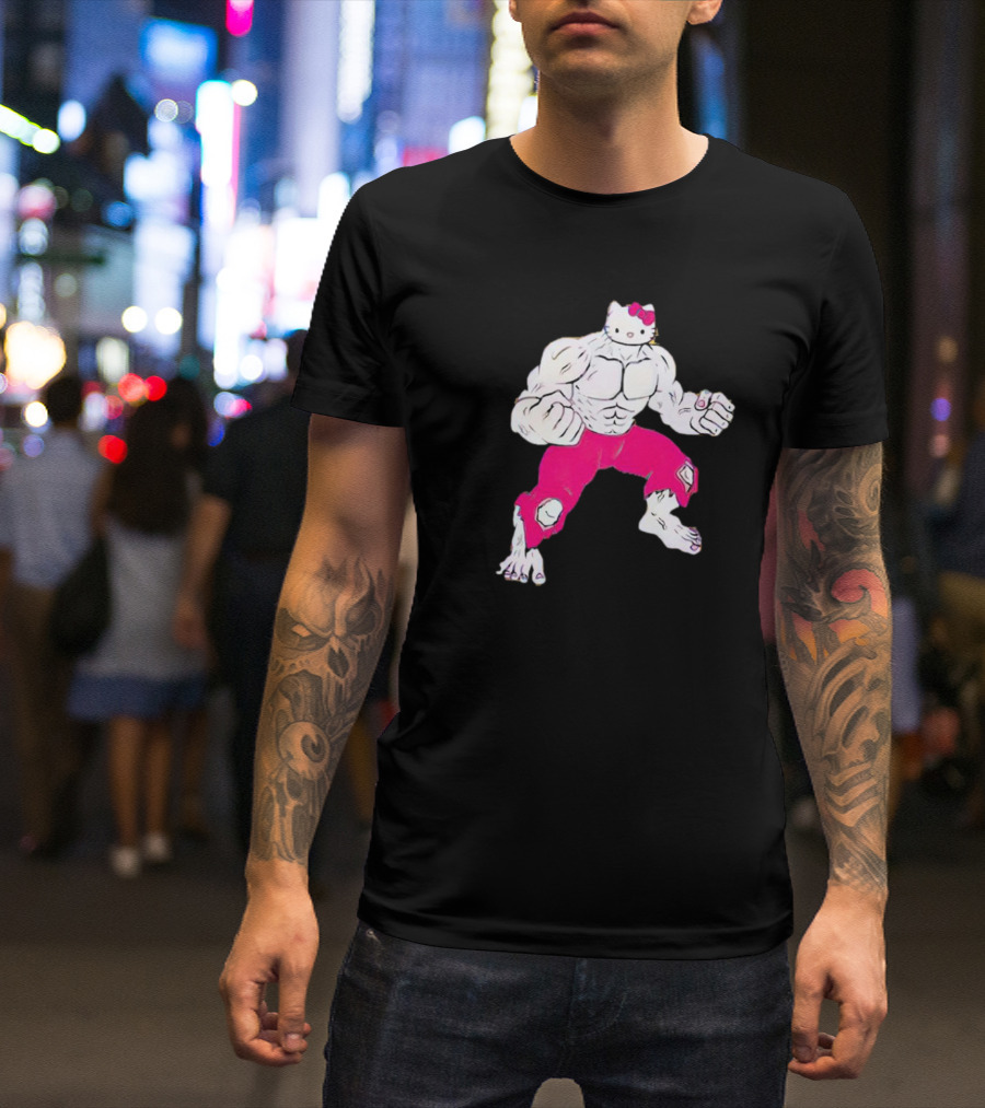 Hello Kitty Hulk Pink Pants Superhero Crossover T-Shirt