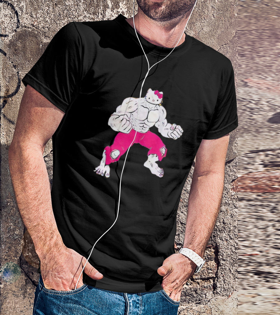 Hello Kitty Hulk Pink Pants Superhero Crossover T-Shirt