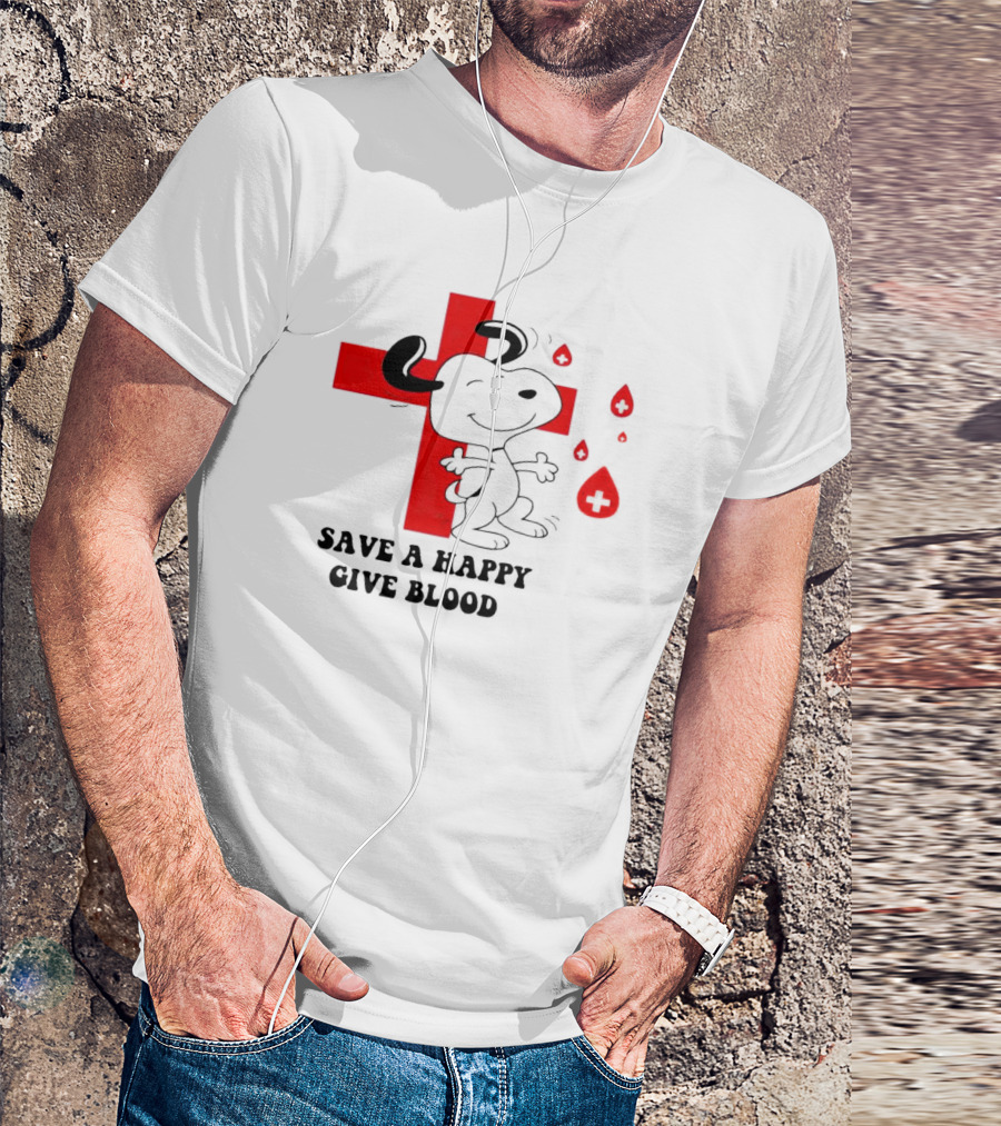 Save A Happy Give Blood Snoopy Red Cross T-Shirt