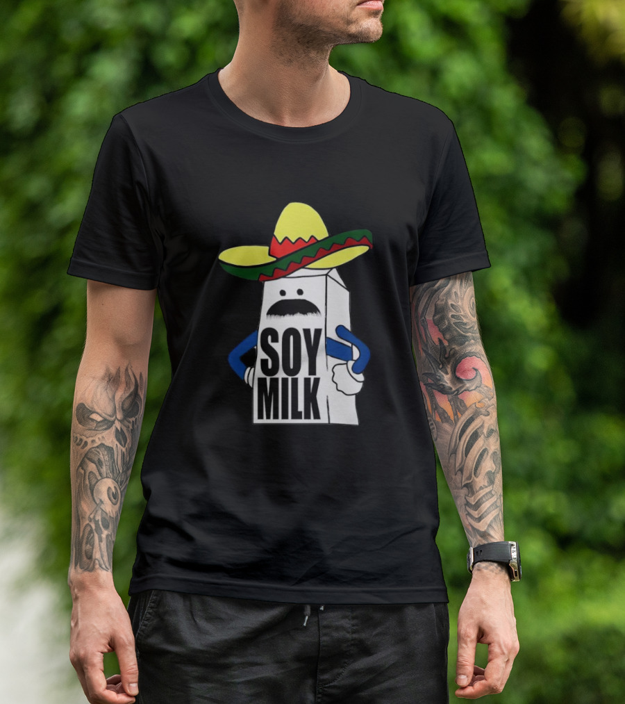 Soy Milk Cartoon With Sombrero And Mustache T-Shirt
