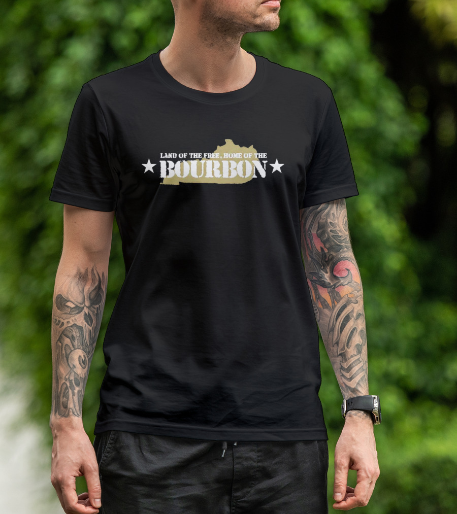 Land Of The Free Home Of The Bourbon Kentucky Map With Stars T-Shirt