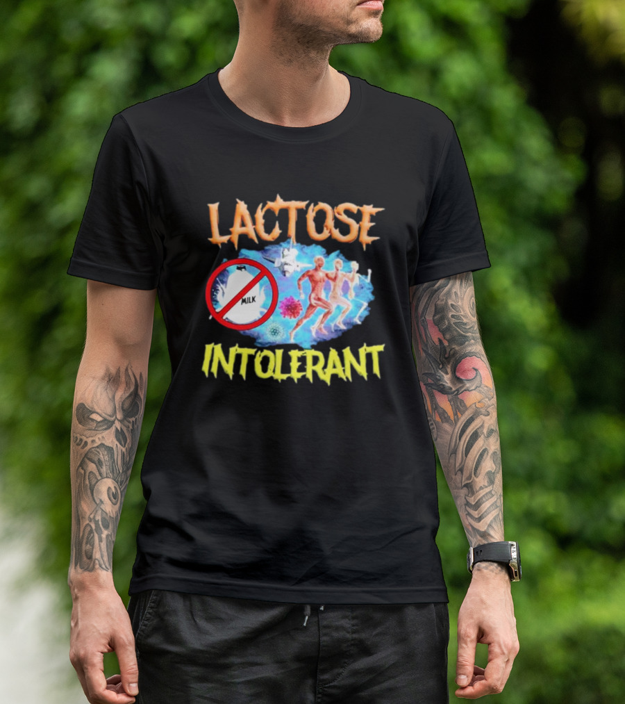 Lactose Intolerant Milk No Symbol With Runners And Microbes T-Shirt