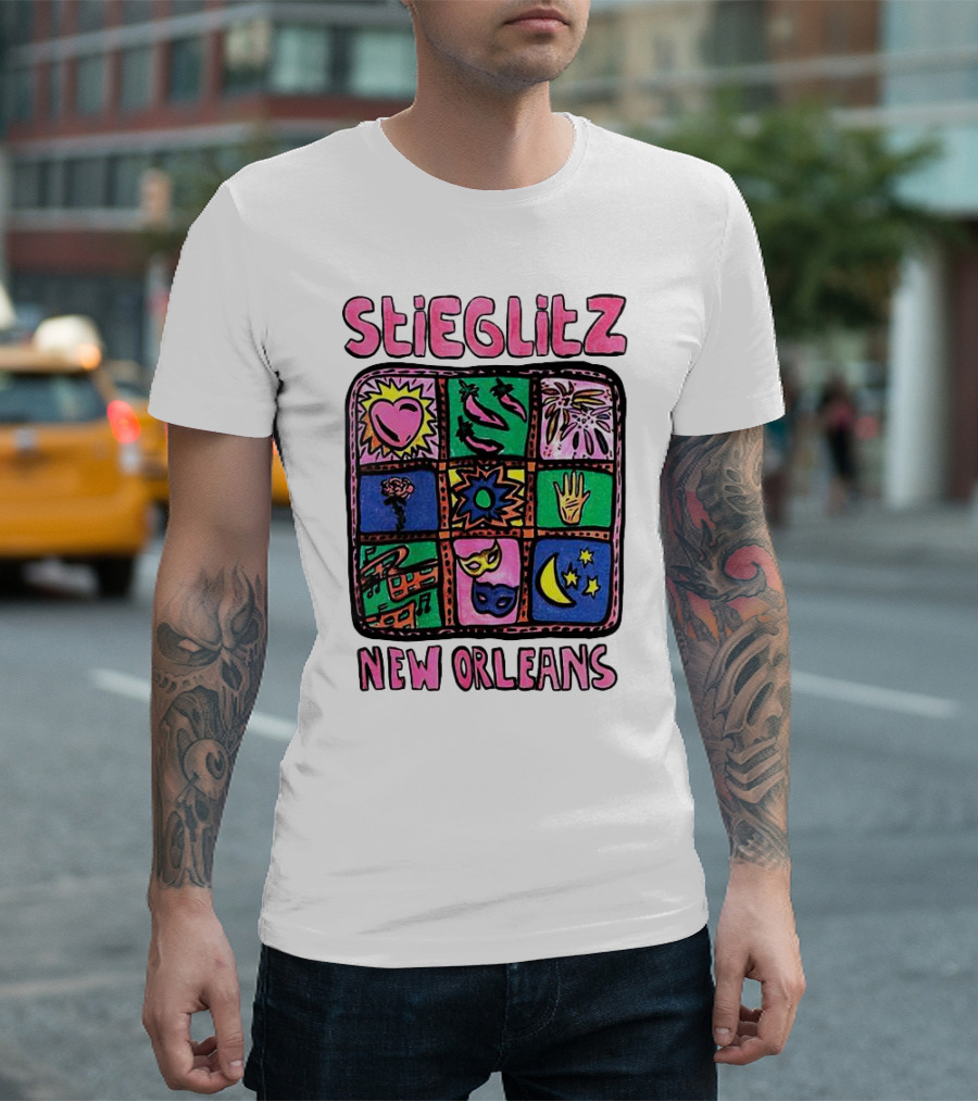 Stieglitz New Orleans Heart Jazz Mask Stars Moon Hand Flower Mardi Gras T-Shirt