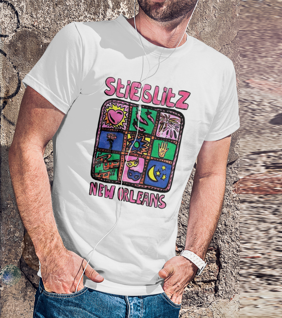 Stieglitz New Orleans Heart Jazz Mask Stars Moon Hand Flower Mardi Gras T-Shirt