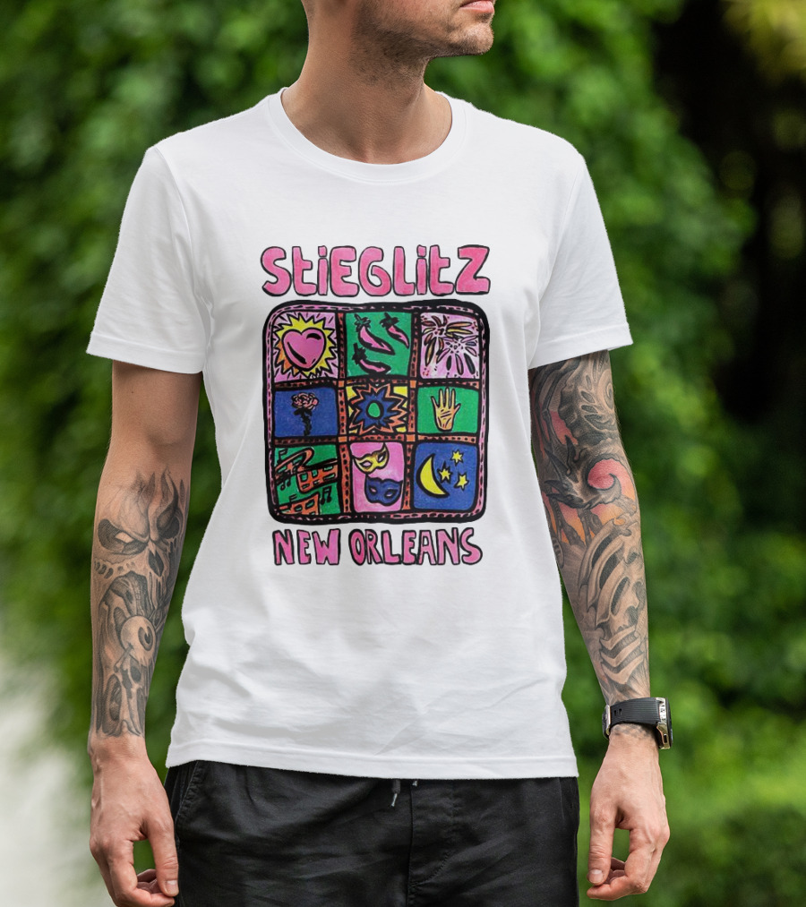 Stieglitz New Orleans Heart Jazz Mask Stars Moon Hand Flower Mardi Gras T-Shirt