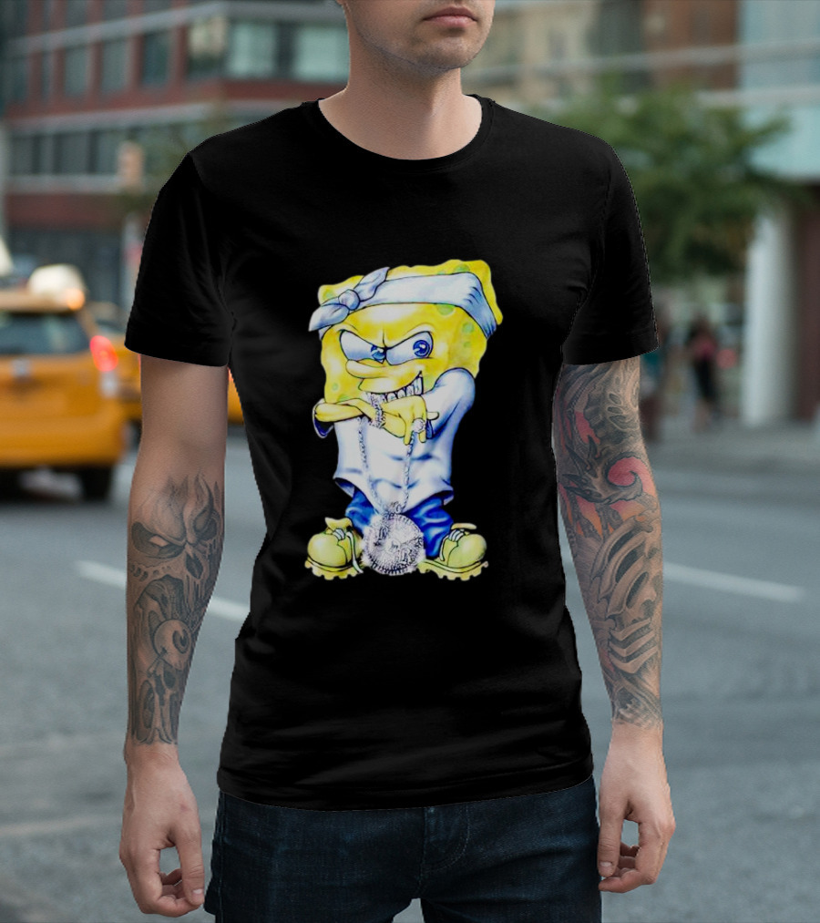 Thug Spongebob Squarepants with Bandana and Bling Necklace T-Shirt