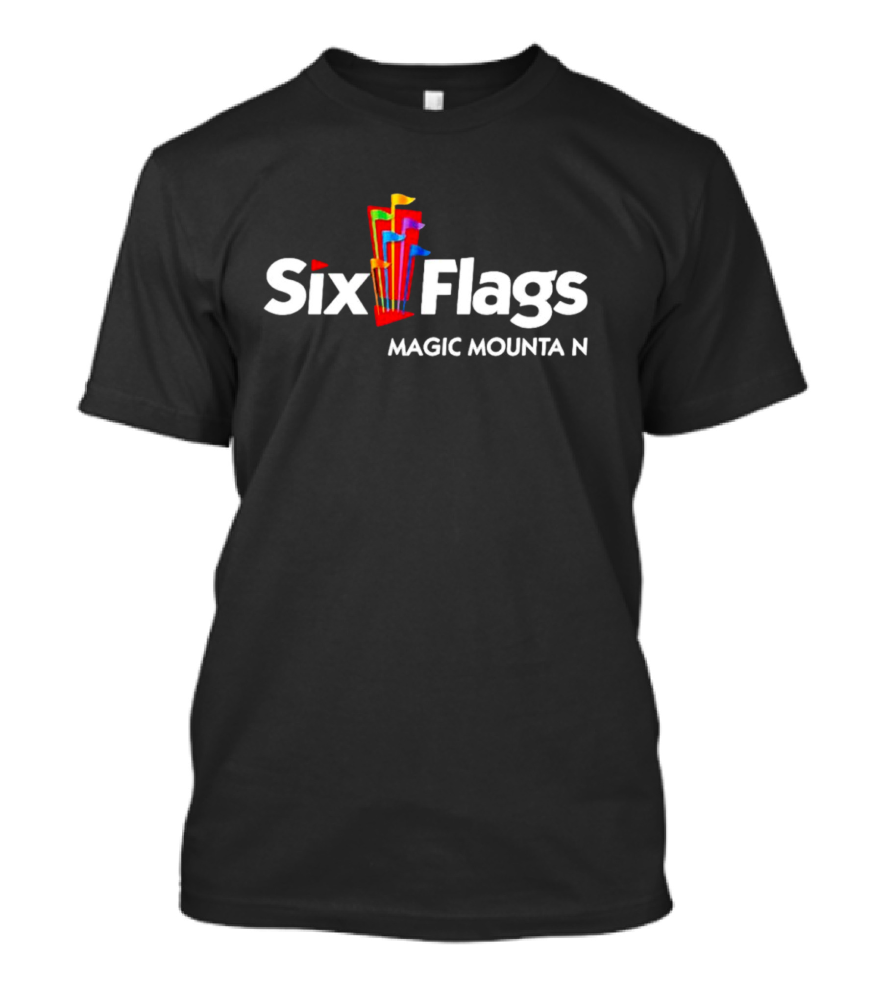 Six Flags Magic Mountain Logo With Colorful Flags T-Shirt