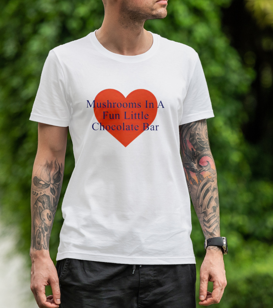 Mushrooms In A Fun Little Chocolate Bar Red Heart T-Shirt