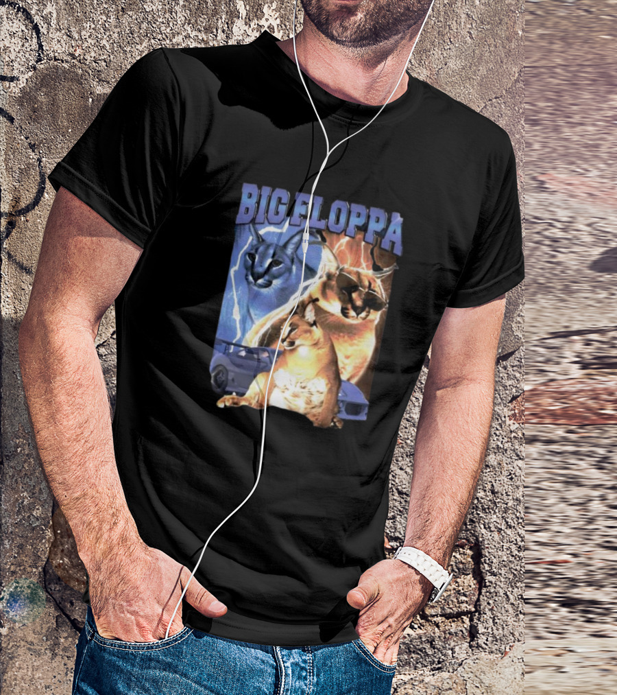 Big Floppa Lightning Caracal Trio With Lightning And Sports Car T-Shirt