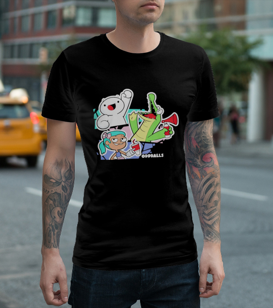 Odd1sout Oddballs Cartoon Trio With Crocodile And Drink T-Shirt