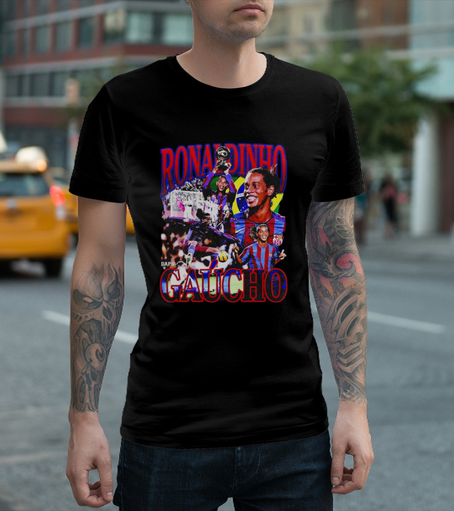 Ronaldinho Gaucho Barcelona Football Legend Retro Collage T-Shirt