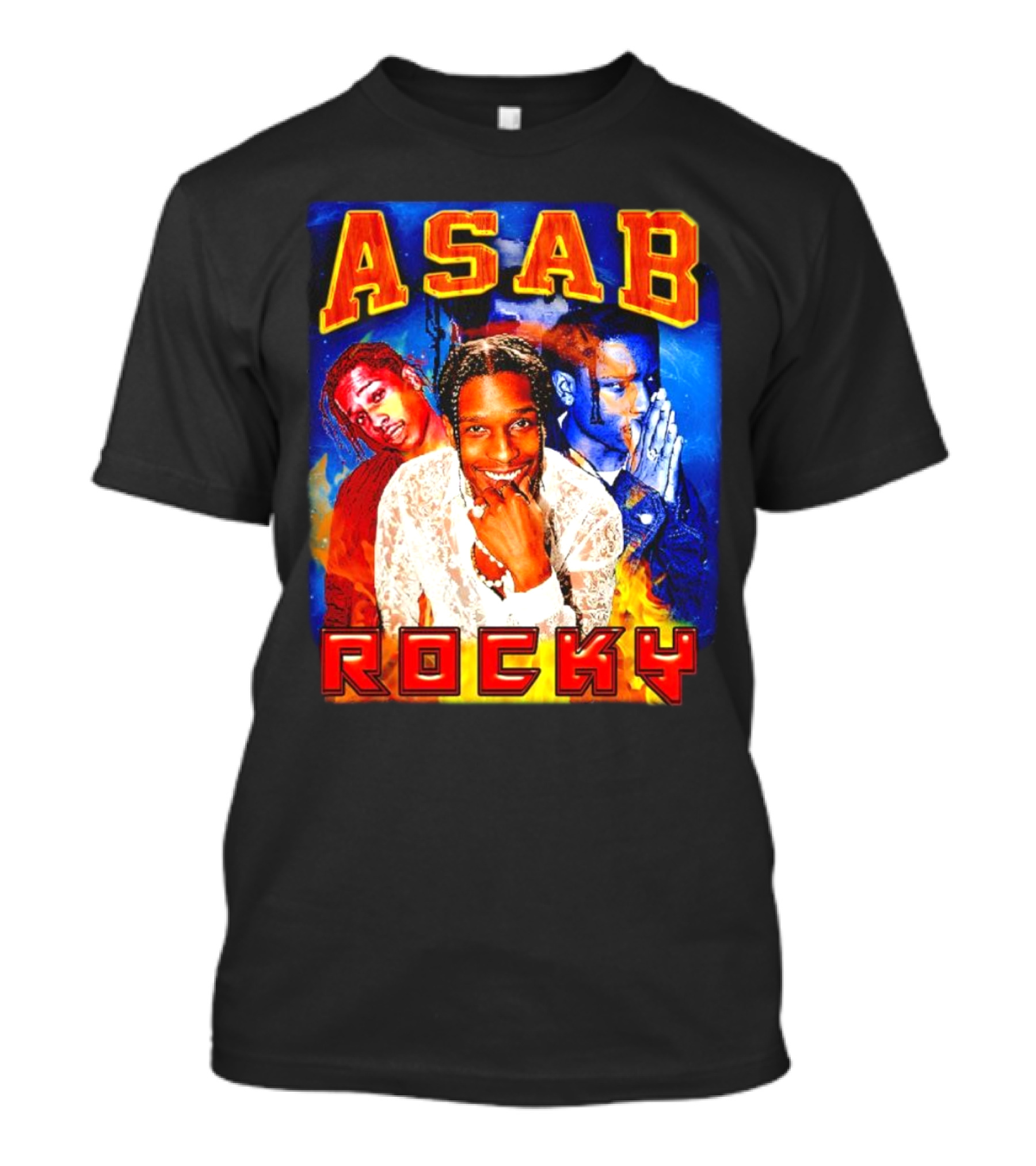 ASAB Rocky Rapper Trio Portrait Fire Background T-Shirt