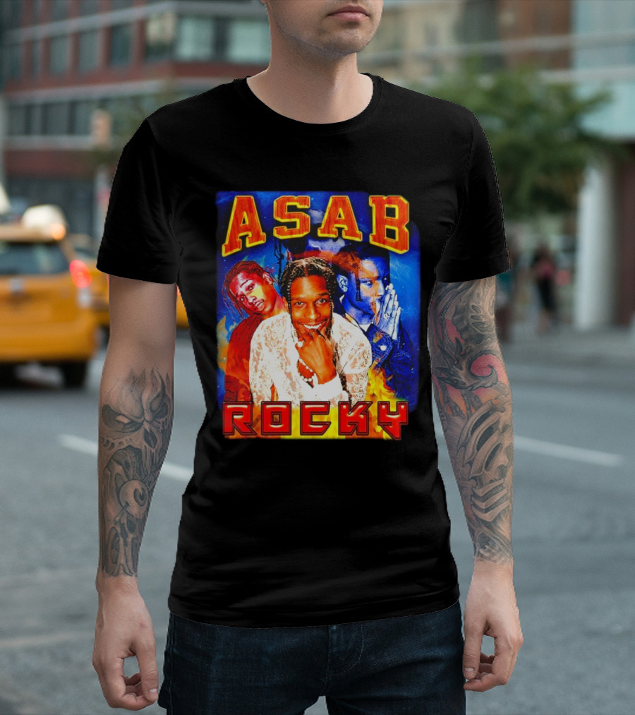 ASAB Rocky Rapper Trio Portrait Fire Background T-Shirt