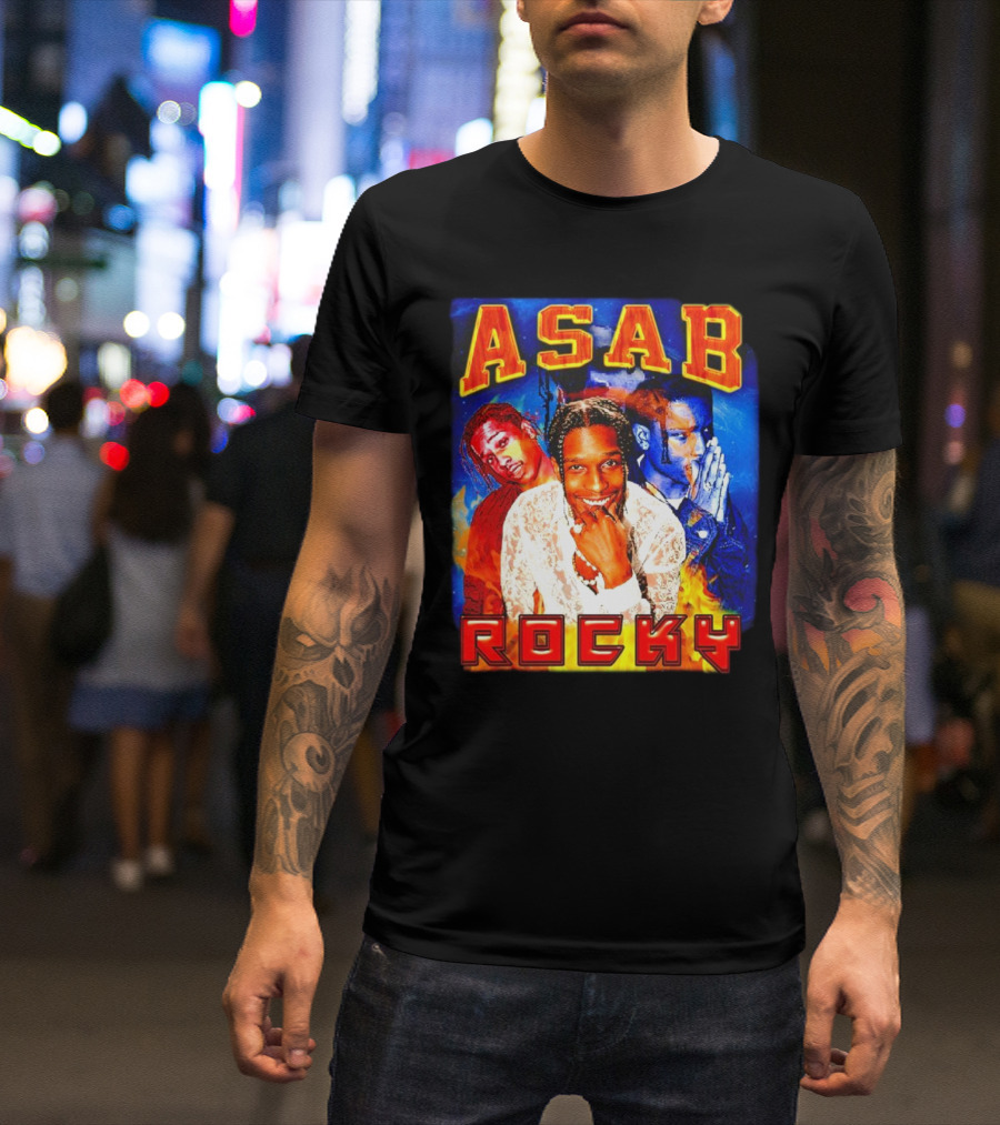 ASAB Rocky Rapper Trio Portrait Fire Background T-Shirt