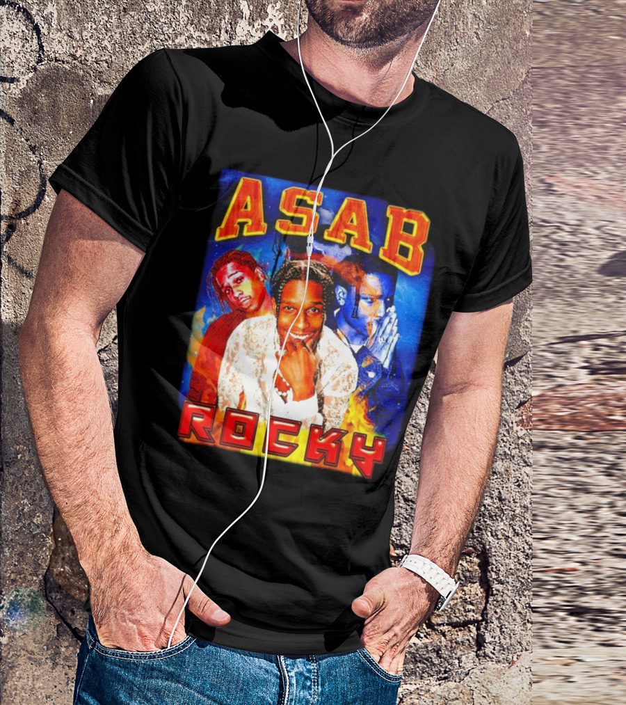 ASAB Rocky Rapper Trio Portrait Fire Background T-Shirt