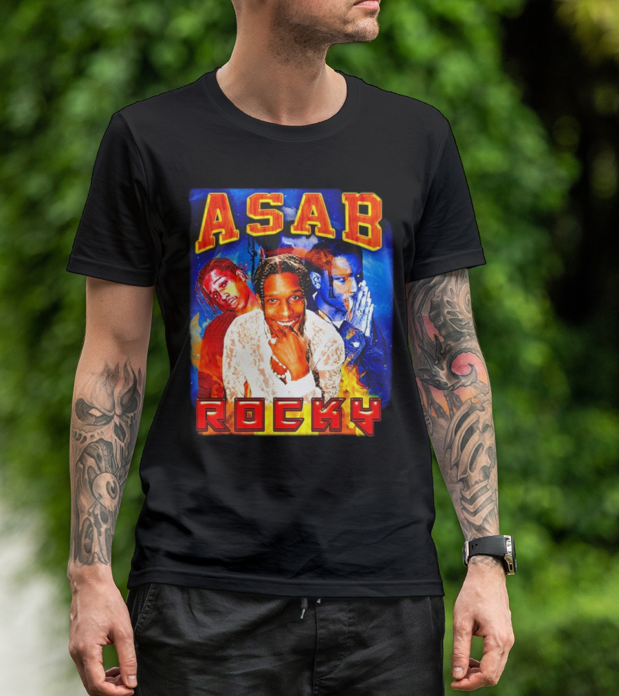 ASAB Rocky Rapper Trio Portrait Fire Background T-Shirt