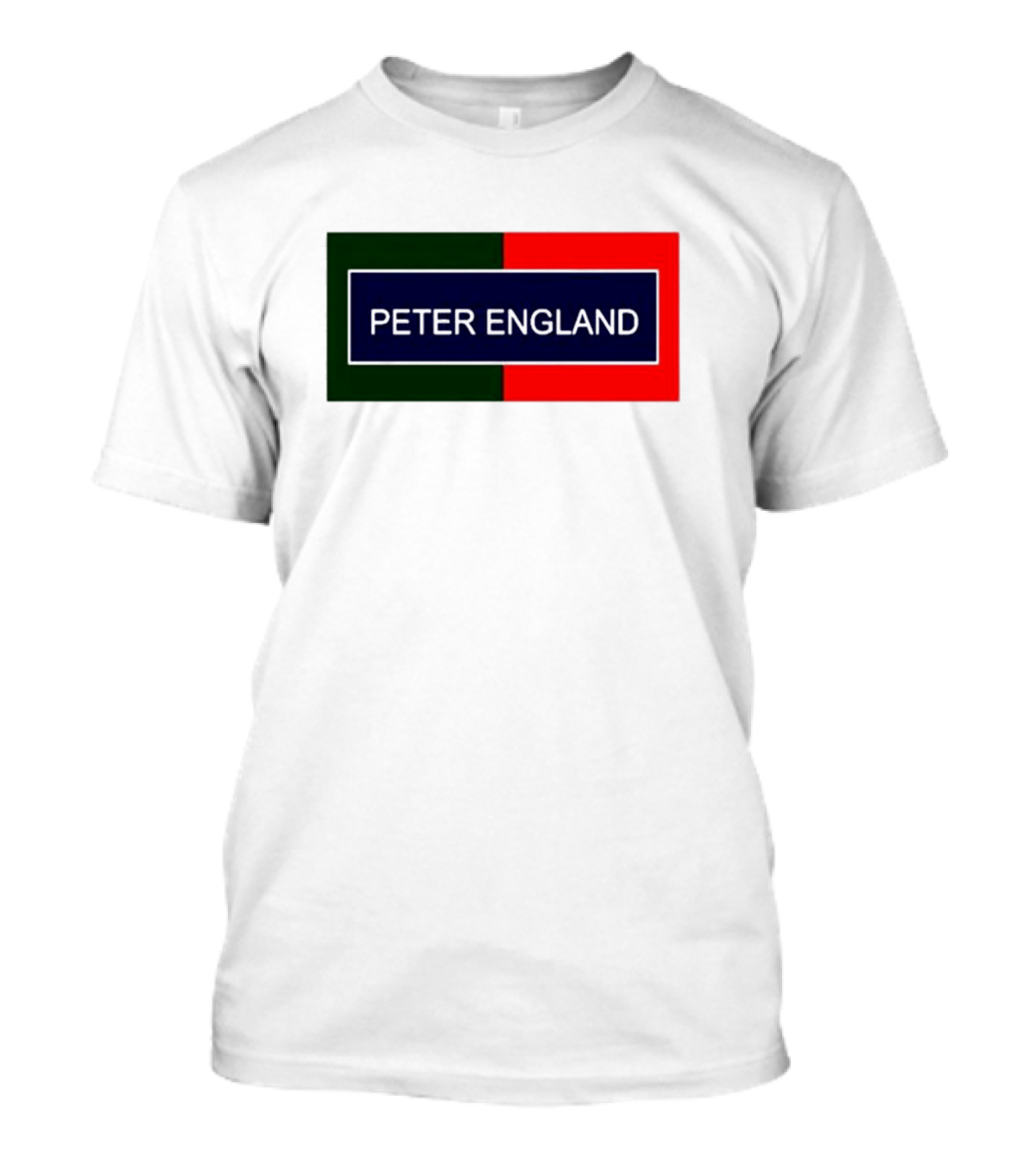 PETER ENGLAND Black Background Rectangular Logo With Green And Red Blocks T-Shirt