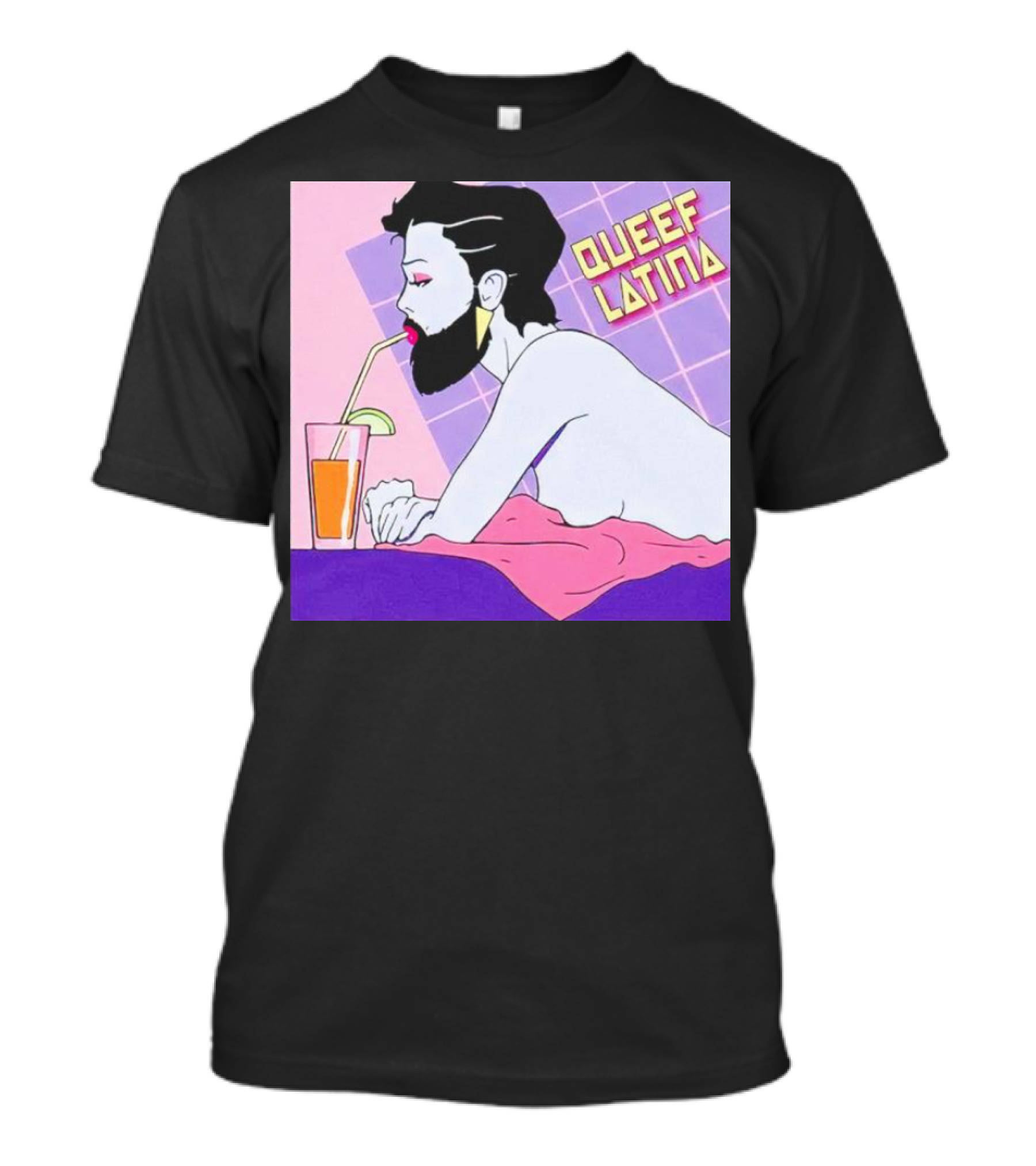 Queef Latina Bearded Figure Drinking Through Straw T-Shirt