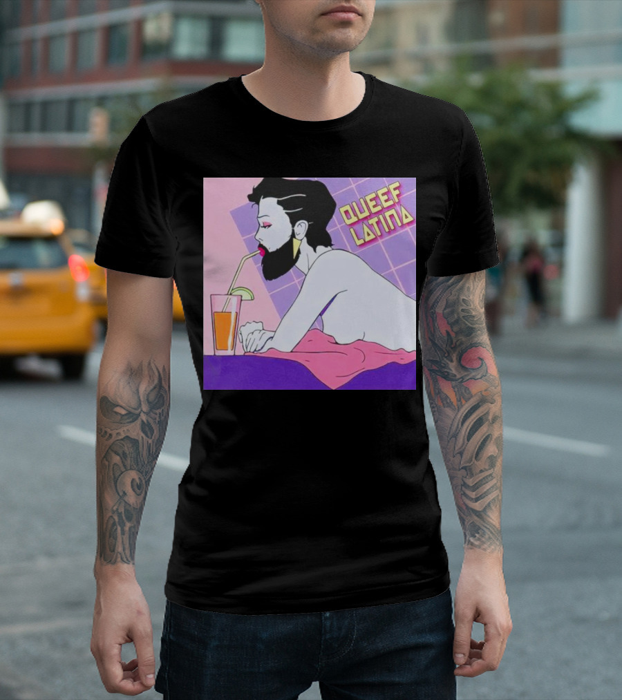 Queef Latina Bearded Figure Drinking Through Straw T-Shirt