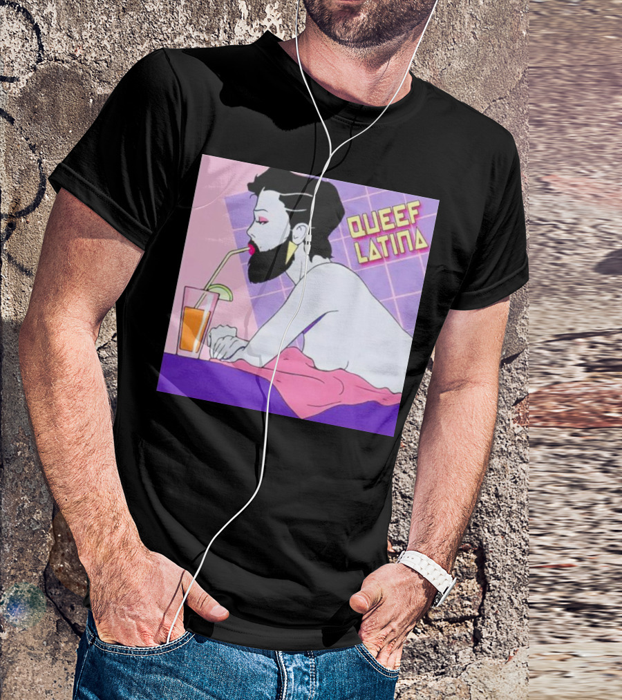 Queef Latina Bearded Figure Drinking Through Straw T-Shirt
