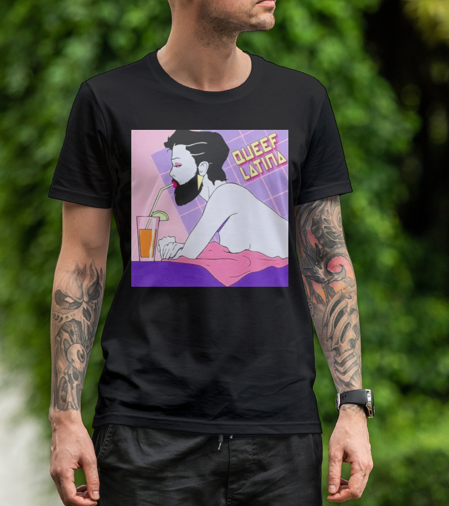 Queef Latina Bearded Figure Drinking Through Straw T-Shirt