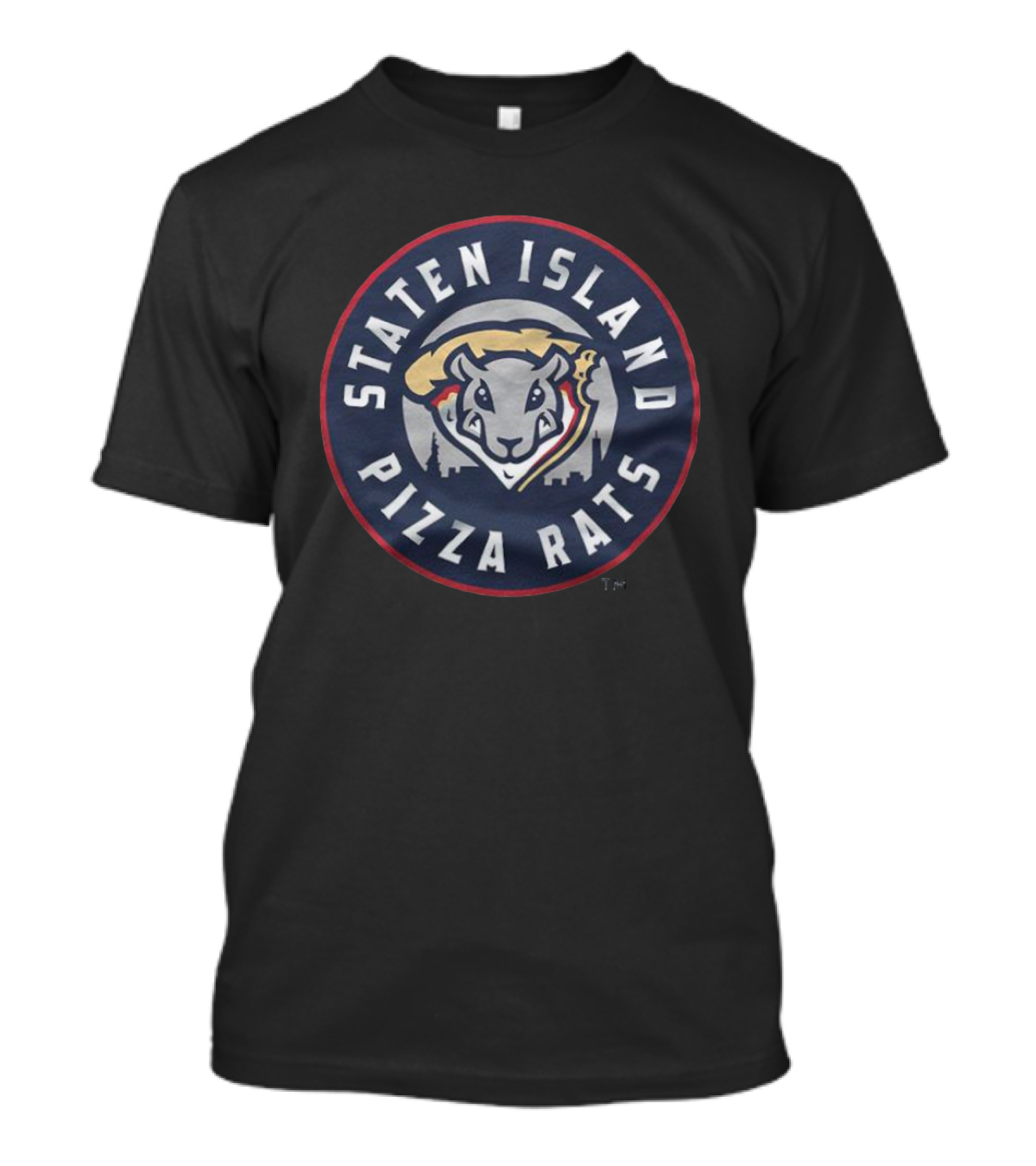 Staten Island Pizza Rats Circular Emblem With Rat And City Skyline T-Shirt